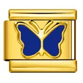 Maillon de bracelet italien en acier inoxydable doré avec papillon en émail bleu - Or Avec Papillon Bleu Foncé (ICY827-4)