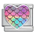 Herzförmiger Anhänger mit schillernden Meerjungfrauen-Schuppen für italienische Armbänder - Silver Heart Fish Scale (ICP-JHAA023-1)