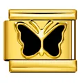 Charm modulaire italien papillon doré en acier inoxydable avec détails en émail noir - Or Avec Papillon Noir (ICY827-5)
