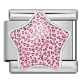 Stainless steel Italian modular charm link with a pink heart leopard print star design - Silver Heart Pink Leopard Star (ICP-WJAA0008-1)