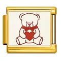 Gold stainless steel Italian modular charm with heart-holding teddy bear design - Gold Base Hug Heart Bear Style (ICP-JCAA0132-2)