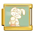 Gold stainless steel Italian charm link with Easter bunny illustration - Bunny with Three Spheres (ICP-JCAA0181-2)