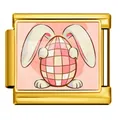 Gold stainless steel Italian modular bracelet charm with Easter bunny and checkered egg - Pink & White Checkered Rabbit Ear Egg (ICP-JCAA0160-2)