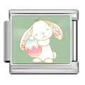 Italian charm bracelet link in stainless steel with cute Easter bunny holding egg pattern - Bunny with Heart Egg (ICP-JCAA0182-1)