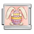 Stainless steel Italian charm link featuring a cute Easter bunny holding a colorful egg - Rabbit Holding Egg (ICP-JCAA0161-1)