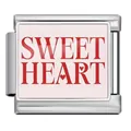 Stainless steel Italian charm link featuring Sweet Heart red text and hearts - Silver Base Sweet Heart Style (ICP-JCAA0134-1)