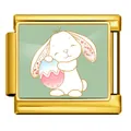Gold Italian charm link featuring a cute Easter bunny holding a patterned egg - Bunny with Heart Egg (ICP-JCAA0182-2)