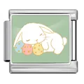 Italian modular bracelet charm link featuring a cute sleeping Easter bunny and colorful eggs - Bunny on Eggs (ICP-JCAA0183-1)