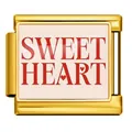 Gold Italian charm for DIY bracelet featuring red Sweet Heart text and hearts - Gold Base Sweet Heart Style (ICP-JCAA0134-2)