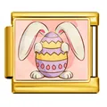 Gold-toned Italian charm bracelet link featuring a cute Easter bunny and egg design - Rabbit Holding Egg (ICP-JCAA0161-2)