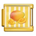 Gold Italian modular charm link with hand-painted mango illustration on yellow stripes - Mango Style (JCAA0100-2)