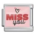 Stainless steel pink Italian charm link with Miss You heart for DIY bracelet - Silver Base Miss You Style (ICP-JCAA0135-1)