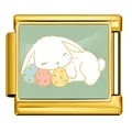Golden Italian charm link featuring a sleeping Easter bunny and colorful star eggs - Bunny on Eggs (ICP-JCAA0183-2)