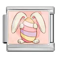 Stainless steel Italian modular charm with Easter bunny and colorful egg illustration. - Rabbit Presenting Egg (ICP-JCAA0162-1)