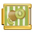 Gold-plated stainless steel Italian charm with vibrant kiwi fruit pattern design - Kiwi Style (JCAA0101-2)