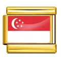 Gold Italian charm bracelet link with Singapore flag epoxy design in stainless steel - Singapore Style (ICY0001-SG)