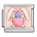 Easter bunny and egg pattern stainless steel Italian charm for DIY modular bracelet - Rabbit with Polka Dot Egg (ICP-JCAA0163-1)