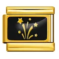 Maglia charm italiana dorata con smalto nero e motivo a stella per bracciale fai-da-te - Base Argento Stile Fuochi d'Artificio e Stelle Nero e Oro (ICP-YC342-21SD)