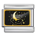 Charm per bracciale modulare italiano con motivo luna e stelle dorate su smalto nero - Base Argento Stile Luna Stella e Nuvola Nero e Oro (ICP-YC342-22SD)