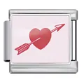 Stainless steel Italian charm link with red heart and arrow Valentine's Day design - Silver Base Arrow Through Heart Style (ICP-JCAA0137-1)