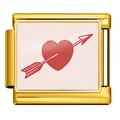 Gold-tone stainless steel Italian modular link with red heart and arrow motif. - Gold Base Arrow Through Heart Style (ICP-JCAA0137-2)