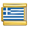 Gold-finished Italian modular charm link featuring a detailed Greece flag design - Greece Style (ICY0001-GR)