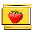 Gold-plated stainless steel Italian charm link with red strawberry design for DIY bracelet - Strawberry Style (YC296)