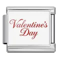 Customizable stainless steel Italian modular charm link with red Valentine's Day script - Silver Base Valentine's Day Lettering Style (ICP-JCAA0138-1)