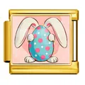 Gold stainless steel Italian charm featuring an Easter bunny and polka dot egg - Rabbit Blue Polka Egg (ICP-JCAA0165-2)