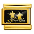 Charm italiano in acciaio inossidabile dorato con design a stella per bracciali DIY - Base Oro Stile Due Stelle e Polvere di Stelle Nero e Oro (ICP-YC342-24GD)