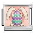 Italian modular bracelet charm link featuring a cute Easter bunny holding a purple egg - Rabbit Holding Wavy Pattern Egg (ICP-JCAA0166-1)