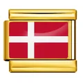 Gold-plated stainless steel Italian charm link featuring Denmark flag with epoxy finish. - Denmark Style (ICY0001-DK)