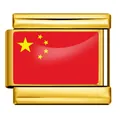Gold Italian charm bracelet link featuring the China flag design with epoxy finish. - China Style (ICY0001-CN)