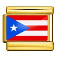 Golden stainless steel Italian charm link featuring Puerto Rico flag for DIY bracelets - Puerto Rico Style (ICY0001-PR)