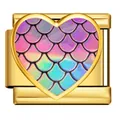 Premium Gold Italienischer Modul-Charm-Link mit irisierendem Meerjungfrau-Herz-Muster-Design. - Gold Heart Fish Scale (ICP-JHAA023-2)