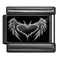 Charm italiano gotico in acciaio inossidabile nero con design cuore spinato e ali - Cuore Alato Spinoso (ICP-YCAA0122)