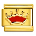 Charm italien modulaire doré avec couronne en émail rouge pour bracelets DIY en acier - Or Avec Couronne Rouge (ICY839-3)