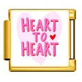 Gold stainless steel Italian modular charm link with pink heart and Heart to Heart text - Heart To Heart Style(JFAA0009-2) / Gold