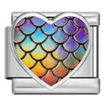 Herzförmiges italienisches Modul-Charm mit farbenfrohem Meerjungfrauen-Schuppen-Muster - Silver Heart Fish Scale (ICP-JHAA024-1)