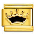 Charme couronne en acier inoxydable doré avec émail noir pour bracelet italien - Or Avec Couronne Noire (ICY839-4)