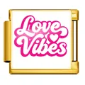 Gold Italian charm link with pink Love Vibes text and heart for DIY jewelry bracelet - Love Vibes Style(JFAA0010-2) / Gold