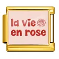 Charm modulare italiano in acciaio placcato oro con design rosa la vie en rose - Stile Floreale Rosa Oro (ICP-JCAA0066-2)
