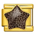 Polished gold stainless steel Italian modular bracelet charm with leopard print star - Gold Brown Leopard Star (ICP-WJAA0009-2)