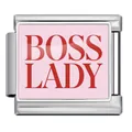 Charm modulare italiano in acciaio inossidabile con testo BOSS LADY su fondo rosa - Stile Testo BOSS LADY (ICP-JCAA0063-1)