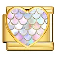 Herz-Italienischer Charm aus goldfarbenem Edelstahl mit irisierendem Meerjungfrauen-Schuppenmuster - Gold Heart Fish Scale (ICP-JHAA025-2)