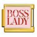 Maglia charm italiana per bracciale modulare con testo BOSS LADY su fondo rosa - Stile Oro Testo BOSS LADY (ICP-JCAA0063-2)