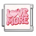 Italian charm link with pink leopard print LOVE MORE heart for modular bracelets - LOVE MORE Style(JFAA0013-1) / Silver