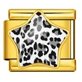 Gold-plated stainless steel Italian charm link featuring a leopard print star pattern - Gold Black White Gray Leopard Star (ICP-WJAA0011-2)