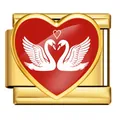 Gold-plated Italian modular bracelet link with red heart and swan enamel design - Swan Heart Style(JHAA0001-2) / Gold
