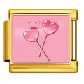 Link per charm italiano in acciaio inossidabile dorato con design a lecca-lecca a cuore - Stile Oro Lecca-Lecca "Yum" (ICP-JCAA0065-2)